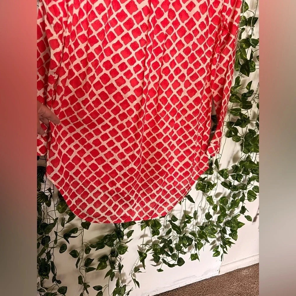 Coach Red and White Patterned Blouse